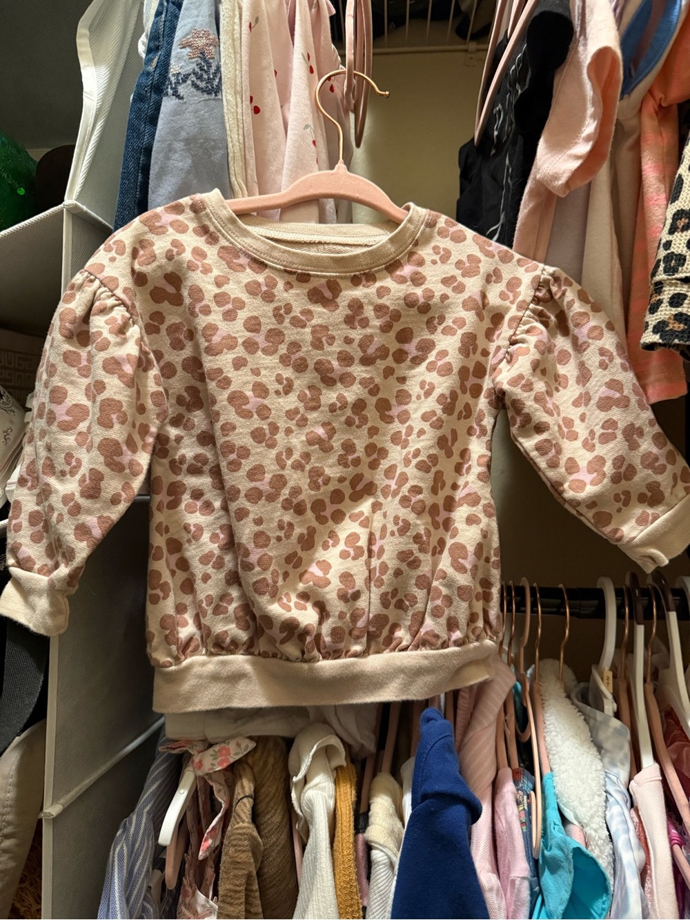 Carter's Infant 12m Pink Leopard Print Puff-Sleeve Sweatshirt